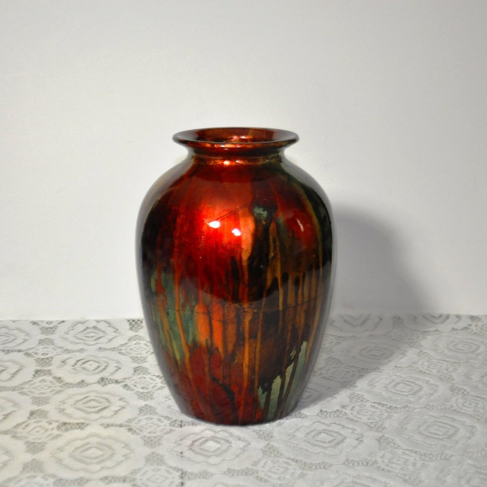 Beautiful Multicolored Glass Vase 10" Tall